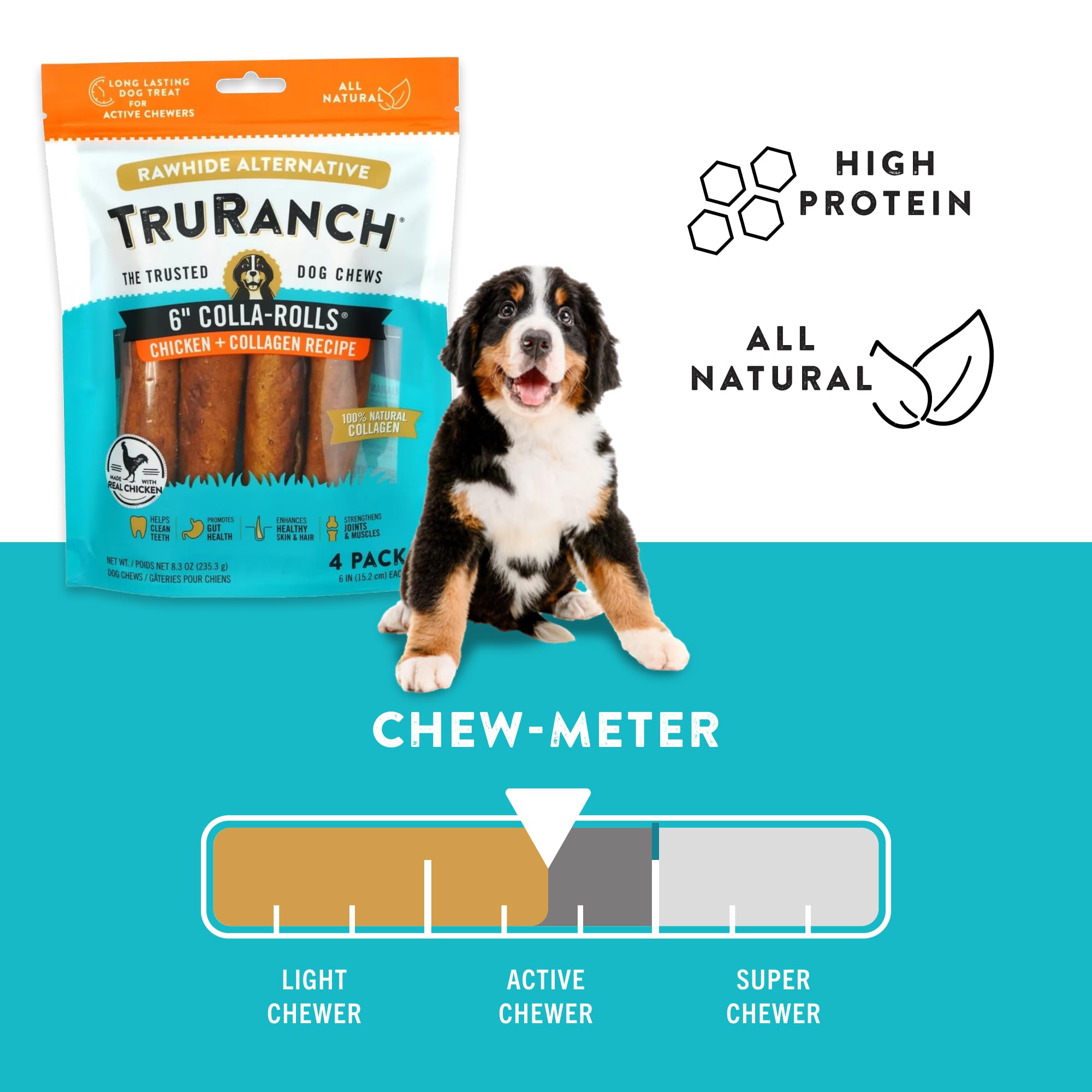 TRURANCH Collagen Rolls chicken flavor closeup signals real meat option appealing to picky dogs