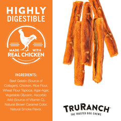 TRURANCH Collagen Rolls ingredients label closeup notes dairy soy corn free for sensitive dogs
