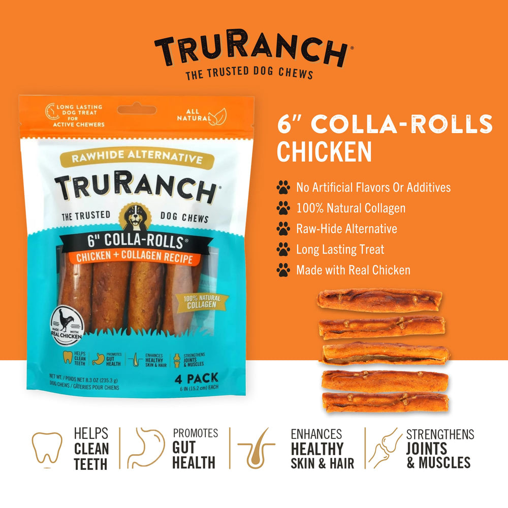 TRURANCH Collagen Rolls dog treat closeup shows durable chew texture for dental care