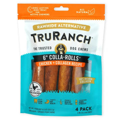 TRURANCH Collagen Rolls dog treat pack closeup highlighting a long lasting chew