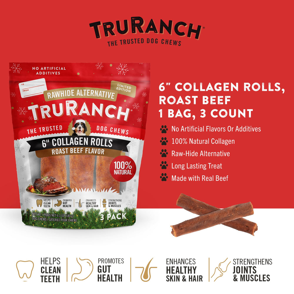TRURANCH collagen rolls roast beef closeup shows real beef as primary ingredient