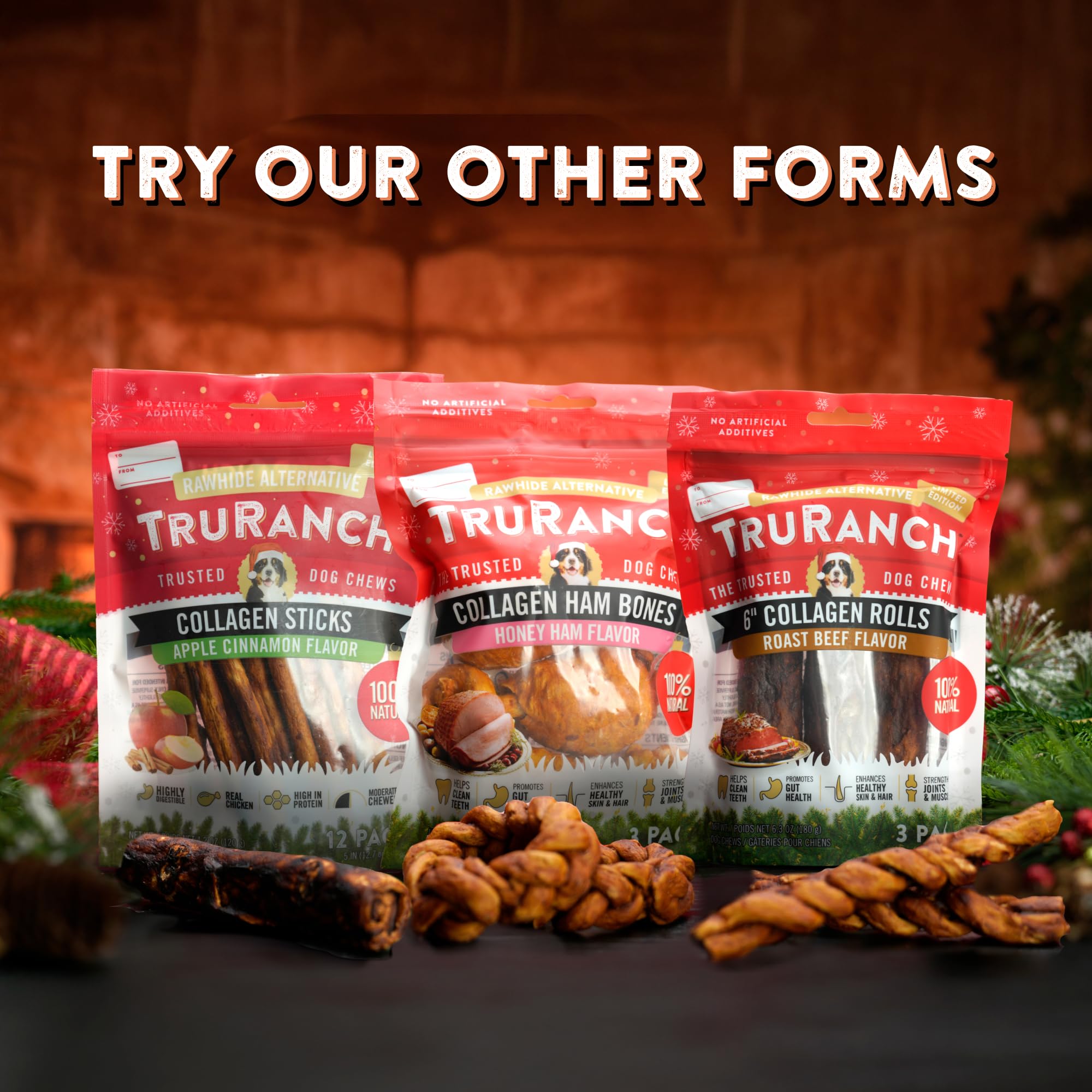 TRURANCH collagen rolls three-count bag display as stocking stuffer option