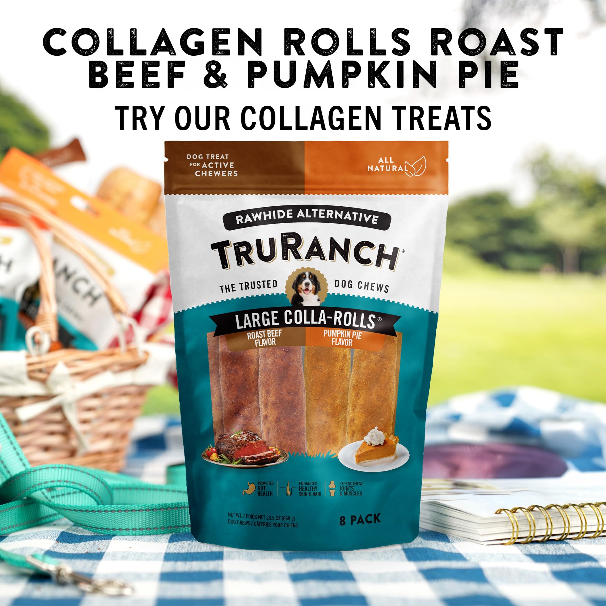 TRURANCH collagen sticks serving image suggests portion-sized treat for dogs during holidays