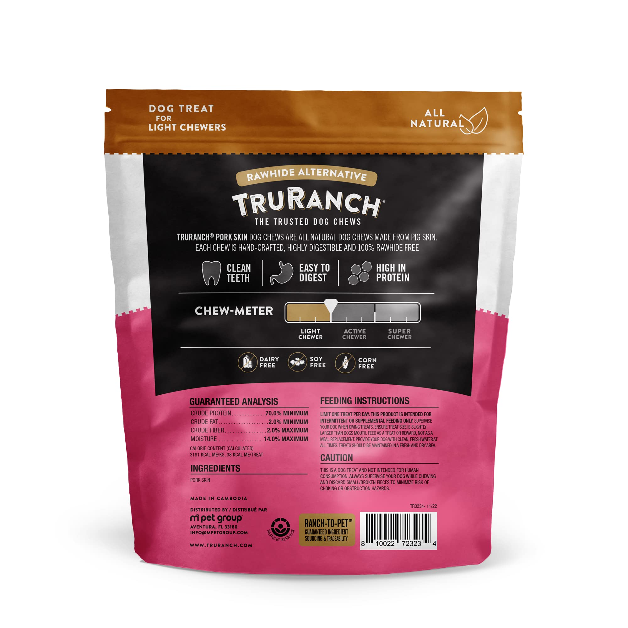 TRURANCH pork skin stick close-up shows smoked texture for a tasty, long-lasting chew.