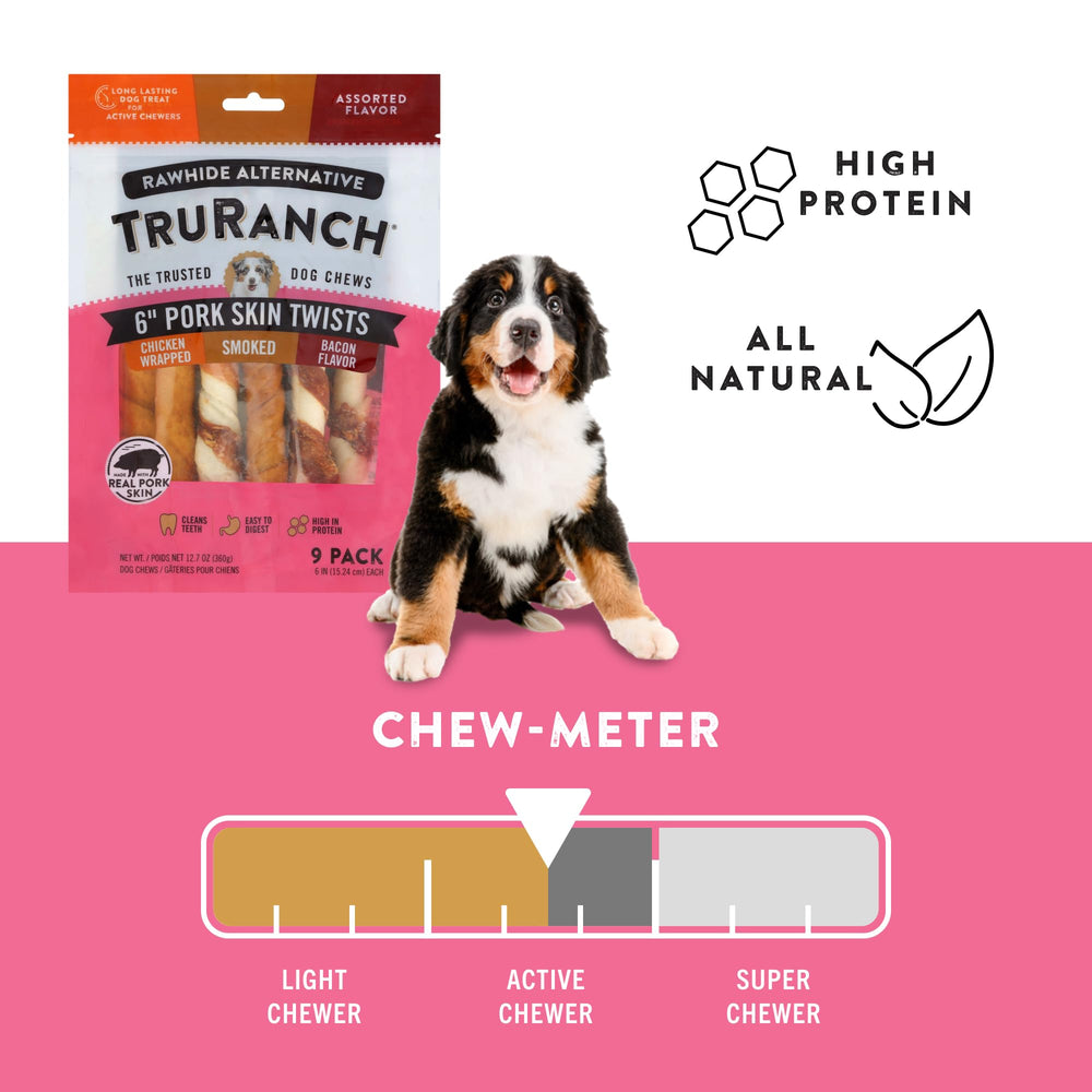 TRURANCH pork skin twists bag view emphasizing dairy-free, soy-free, and corn-free attributes.