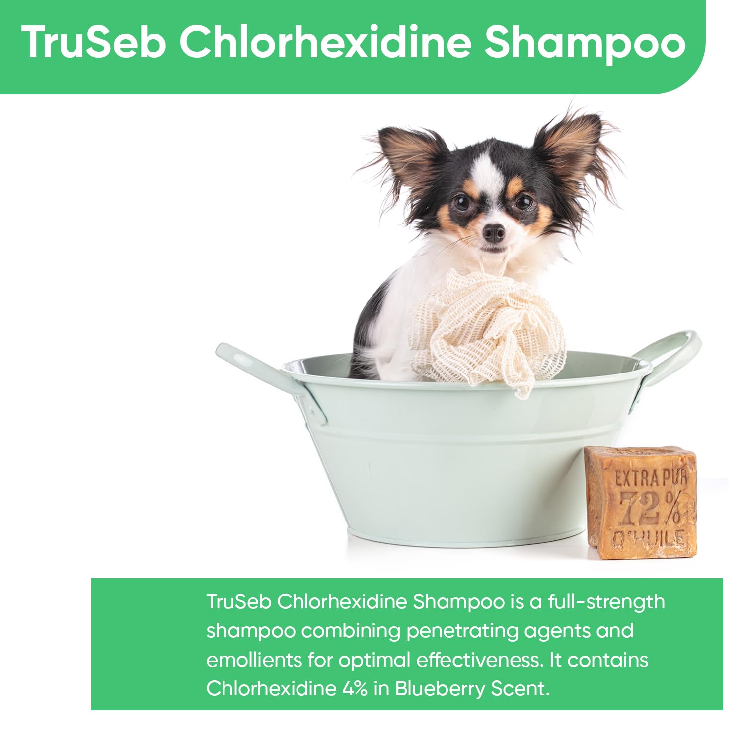 Truseb foamy lather on a dog's coat during bath.