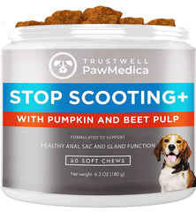 Trustwell PawMedica dog anal gland chews bottle front for daily fiber support.