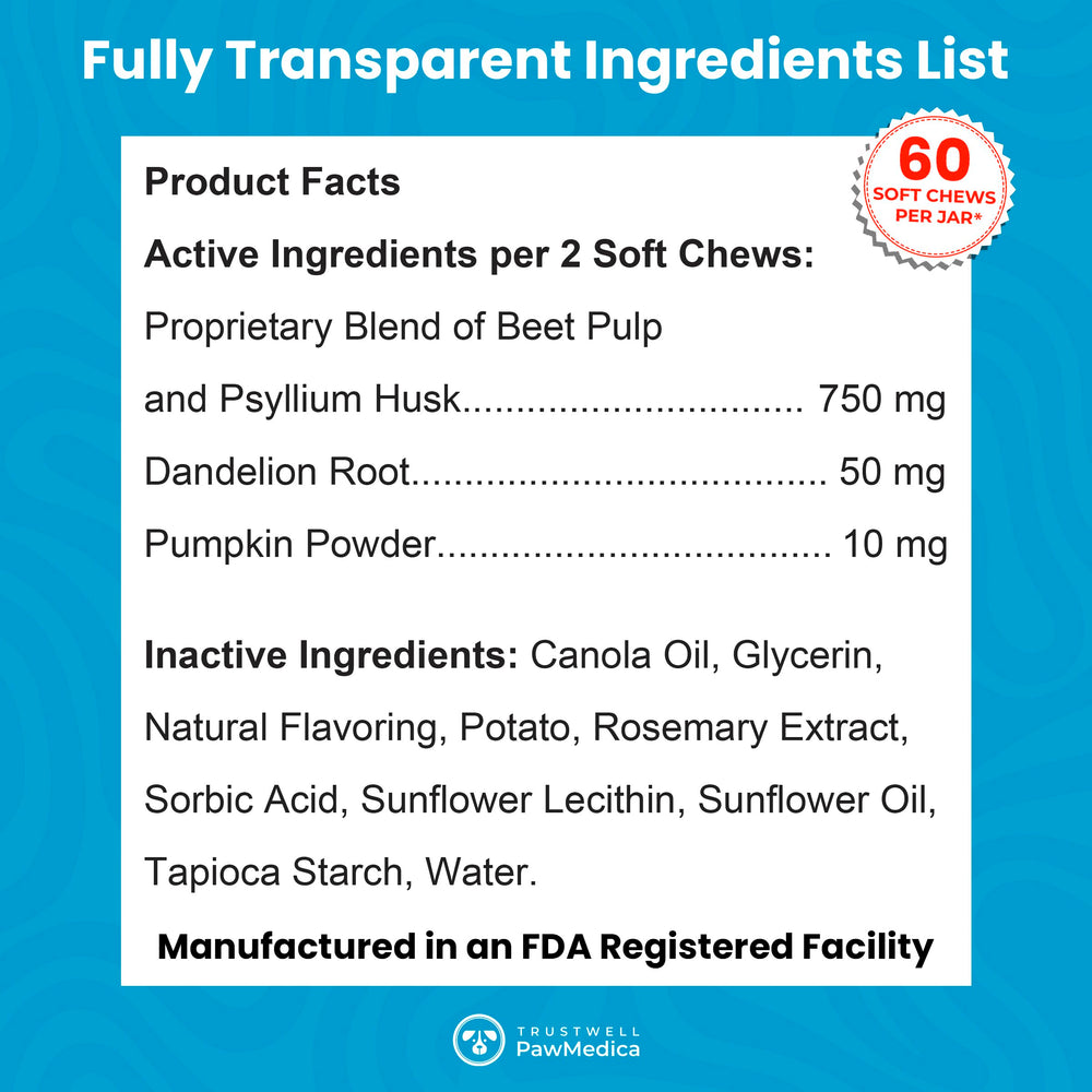Trustwell PawMedica ingredient list close-up shows no fillers or unnecessary additives.
