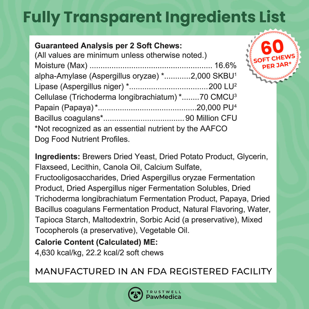 Trustwell PawMedica probiotic chews packaging signals Made in USA quality for pet digestive health