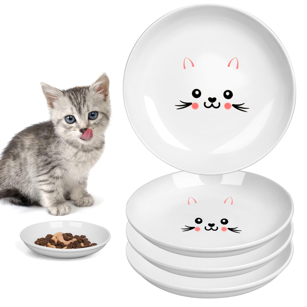 TRUVIC four-pack ceramic cat bowls with wide shallow design for easier feeding