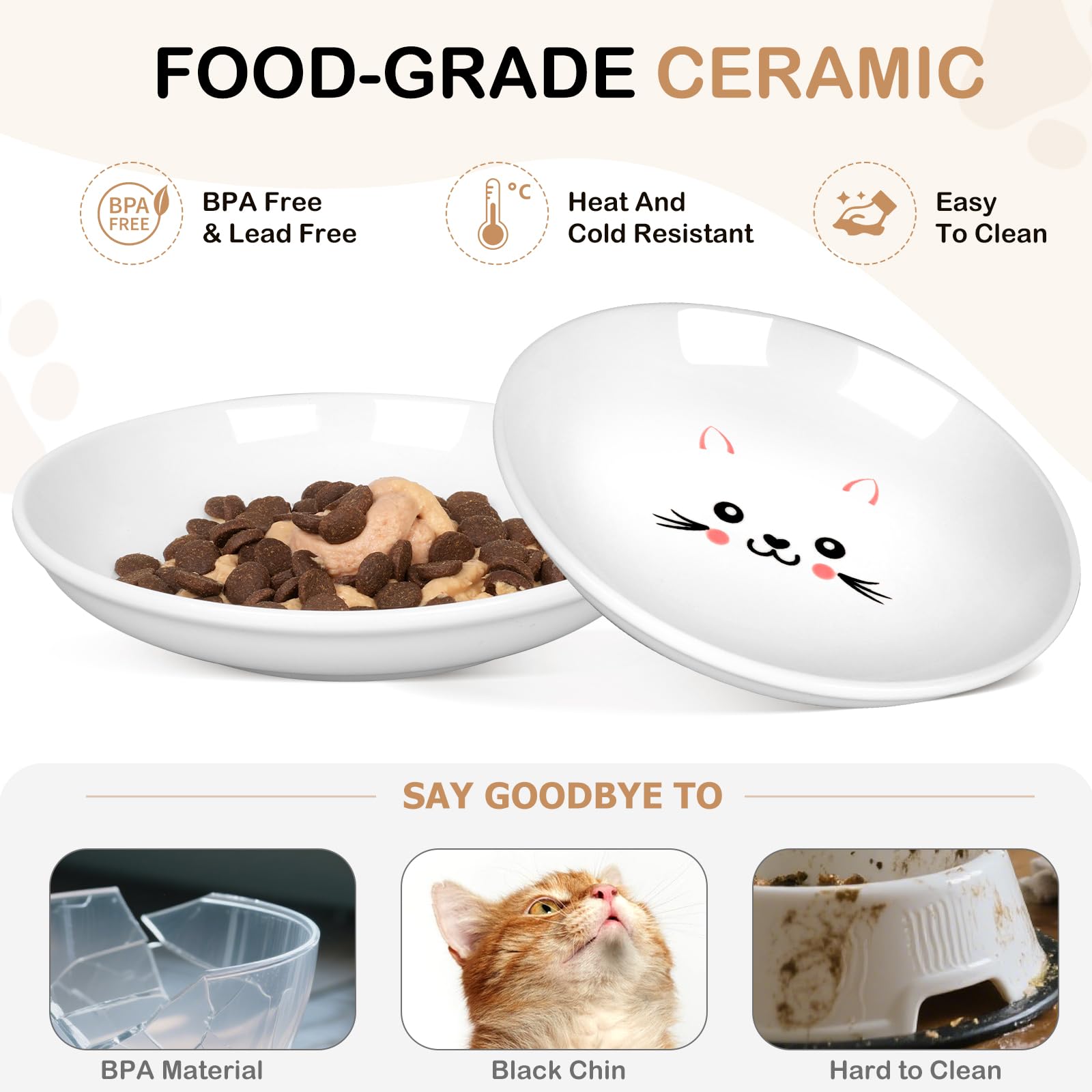 TRUVIC cat bowls with cute face design brighten mealtime and resist staining