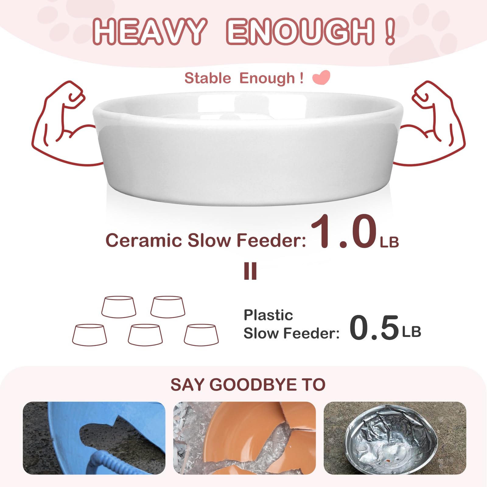 TRUVIC ceramic dog food dish white keeps meals tidy
