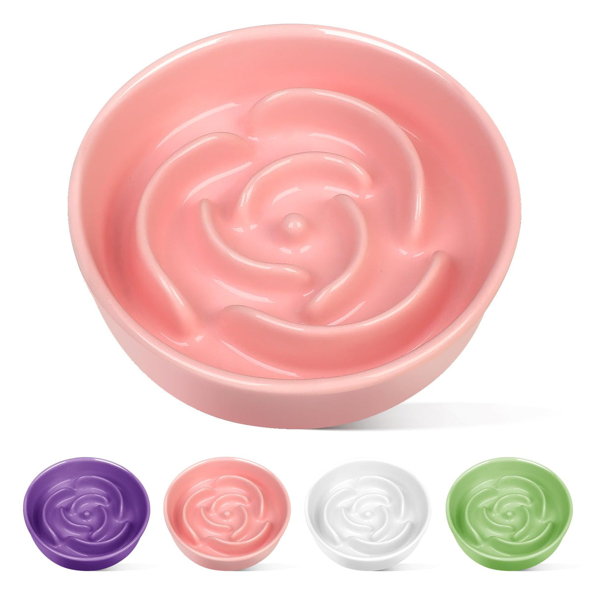 TRUVIC ceramic slow-feeder dog bowl with rose-petal maze slows meals