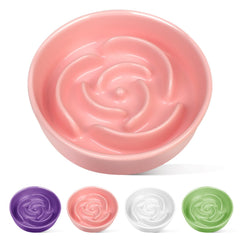 TRUVIC ceramic slow-feeder dog bowl with rose-petal maze slows meals