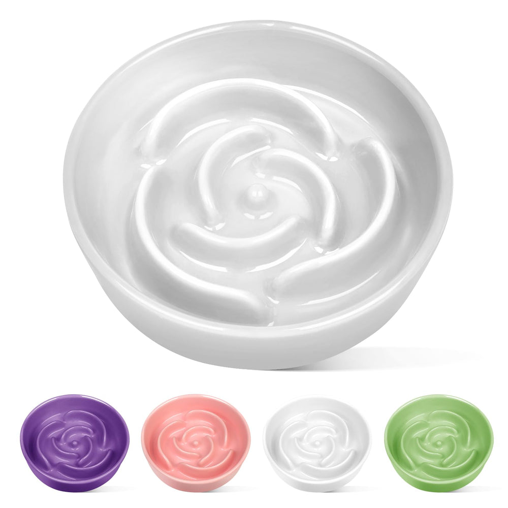 TRUVIC ceramic slow-feeder dog bowl for small breeds with a white finish to slow meals safely