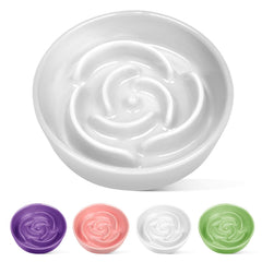 TRUVIC ceramic slow-feeder dog bowl for small breeds with a white finish to slow meals safely