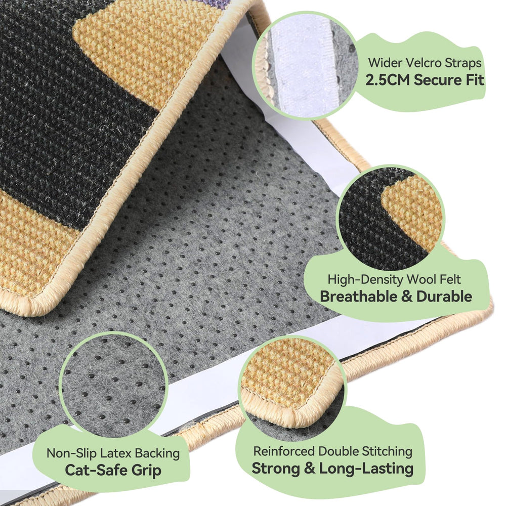 Truvito 3-in-1 sisal scratcher mat mounted on wall for space-saving use.
