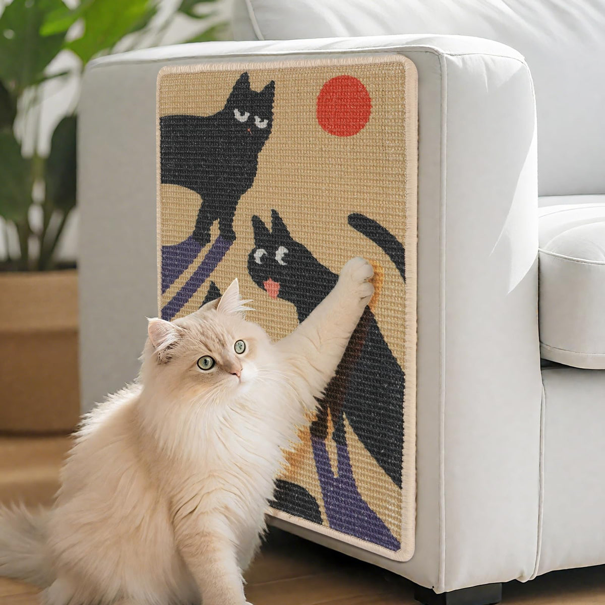 Truvito 3-in-1 sisal scratcher mat in warm beige protects sofas with a dedicated claw outlet.