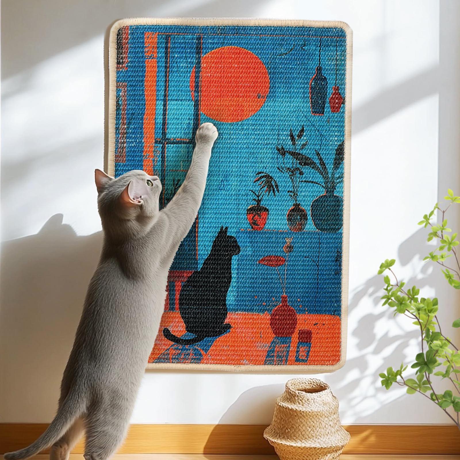 Truvito 3-in-1 sisal cat scratch mat on floor protects furniture and entertains indoor cats.