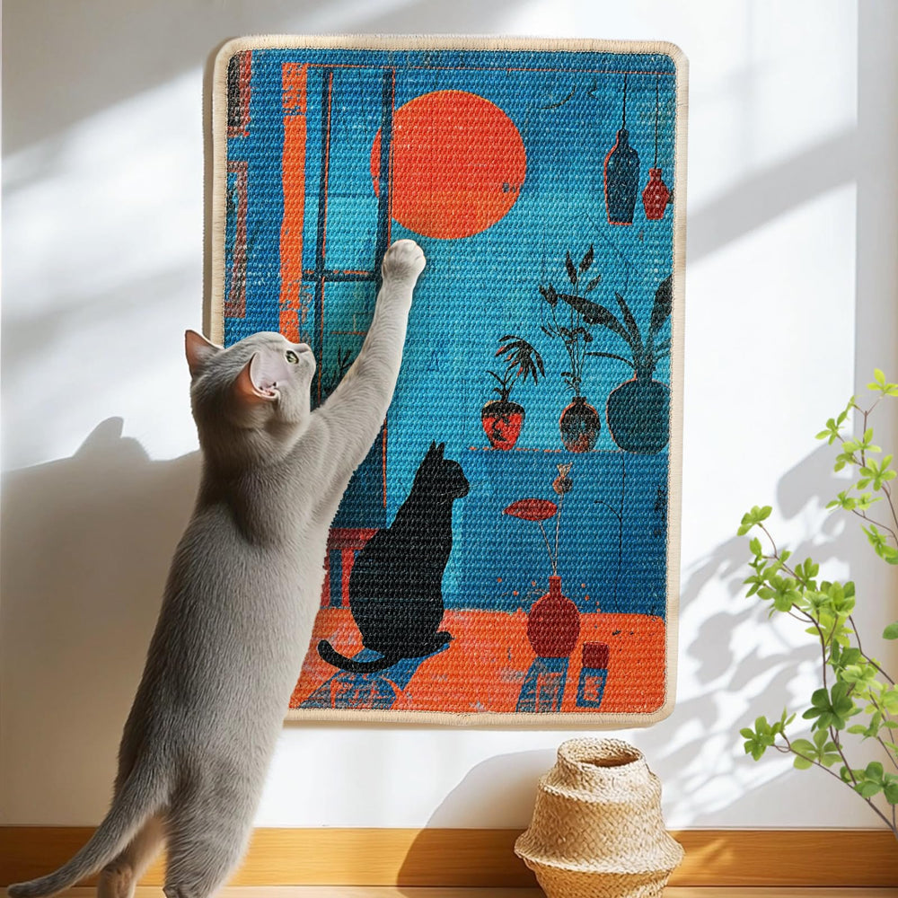 Truvito 3-in-1 sisal cat scratch mat on floor protects furniture and entertains indoor cats.