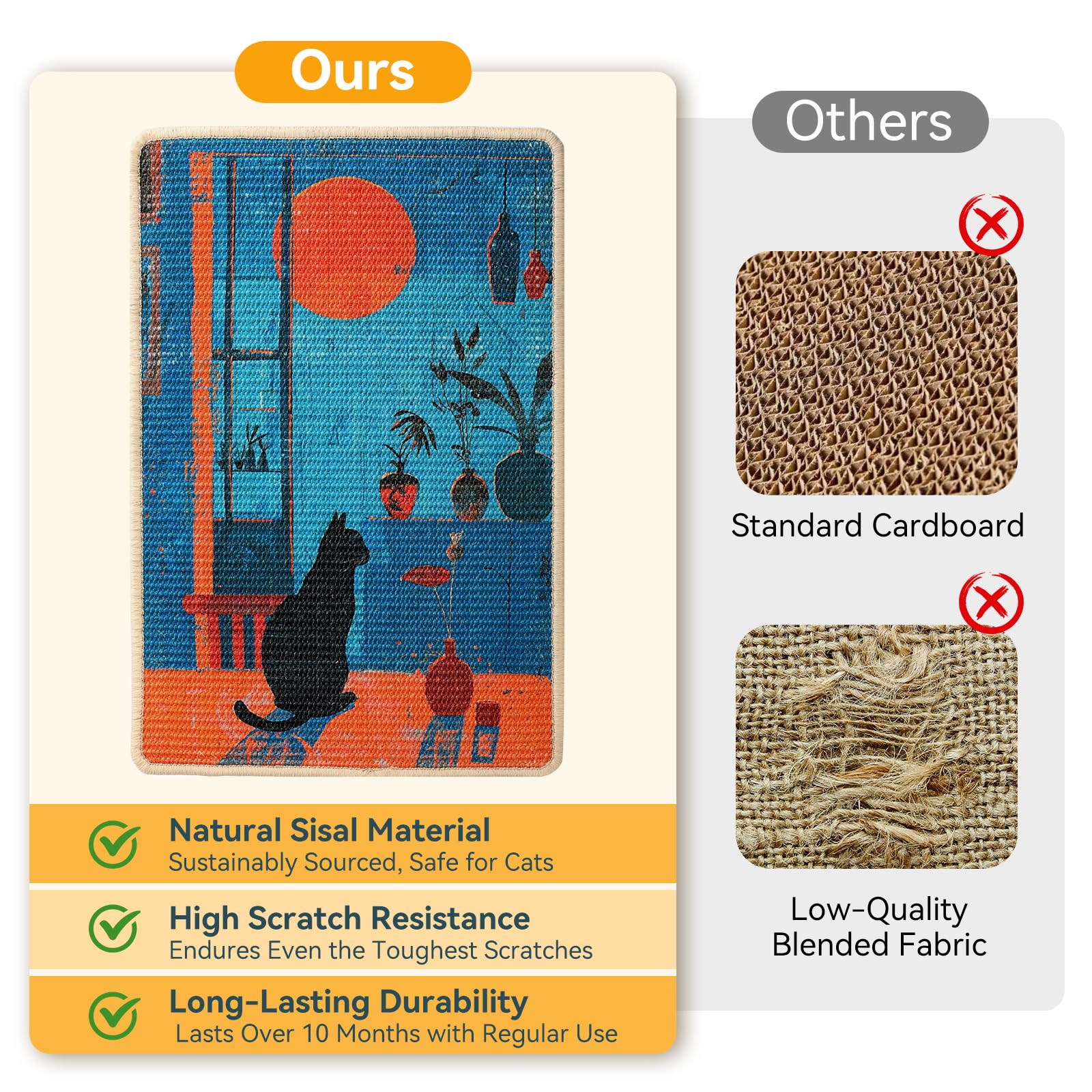 Truvito sunset print on scratch mat adds style while supporting scratching behavior.