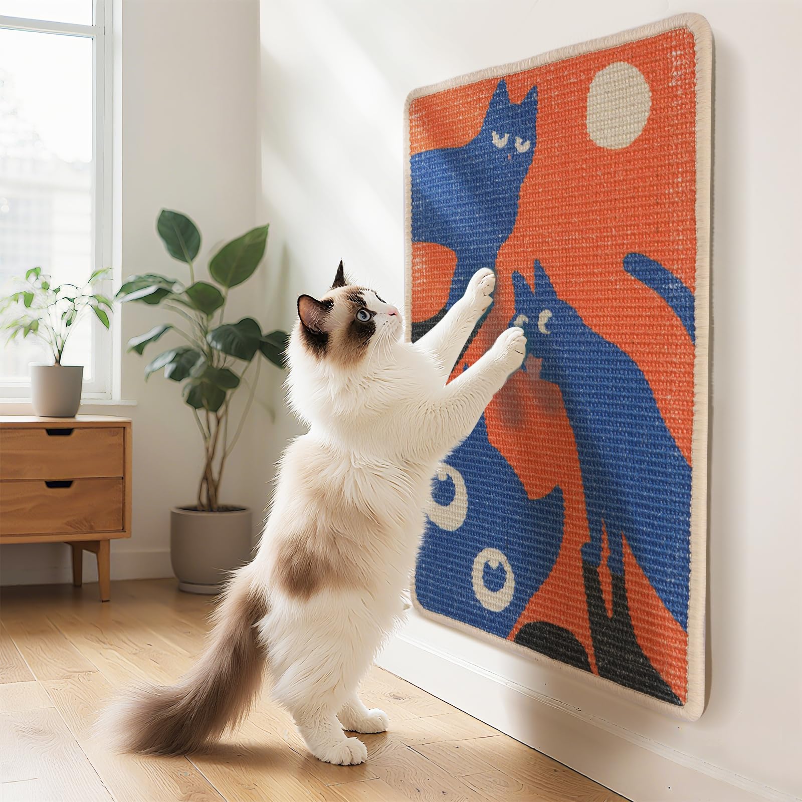 Truvito 3-in-1 sisal scratcher mat floor view protects furniture from claws.