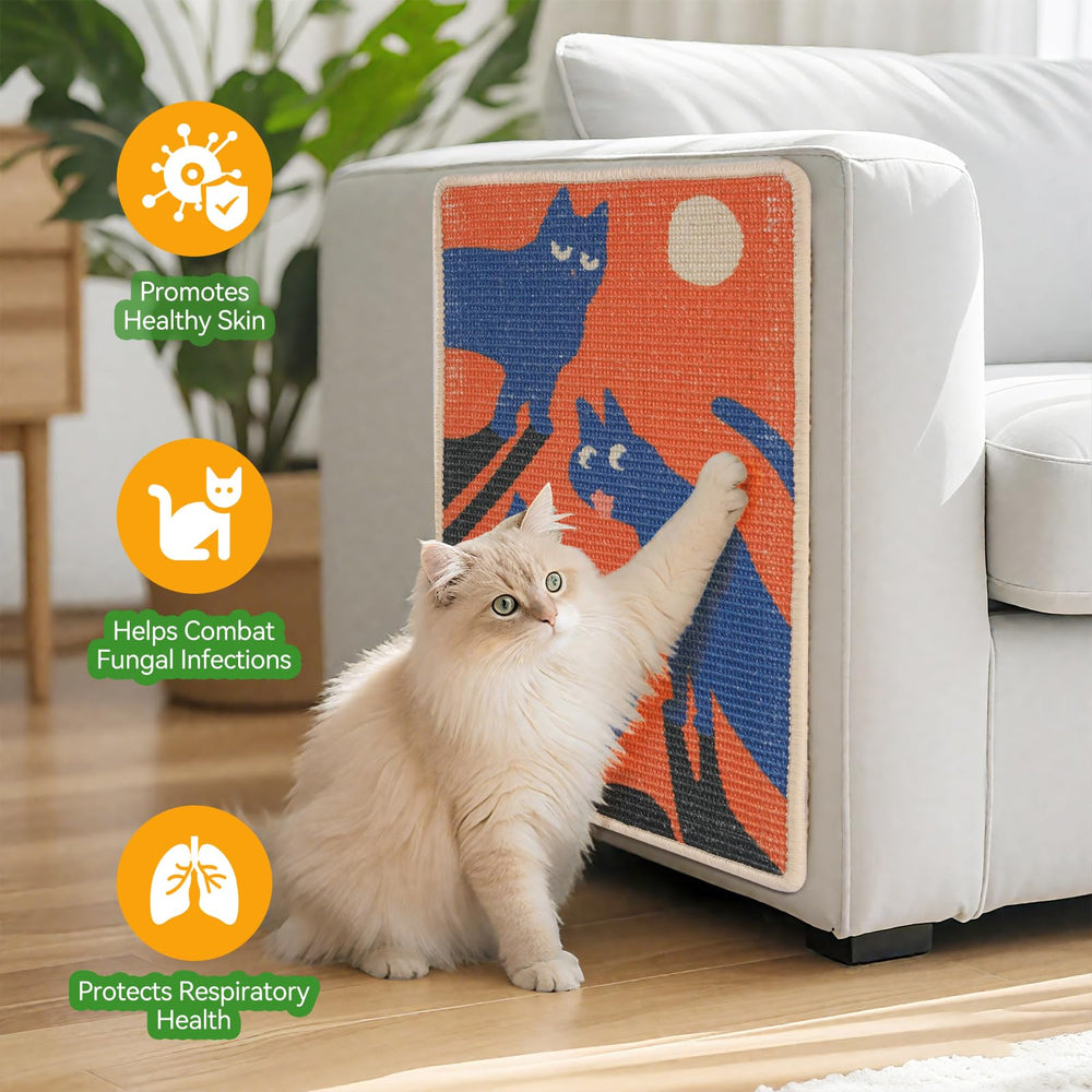 Truvito sisal scratcher mat on wall shows easy mounting for indoor outdoor use.