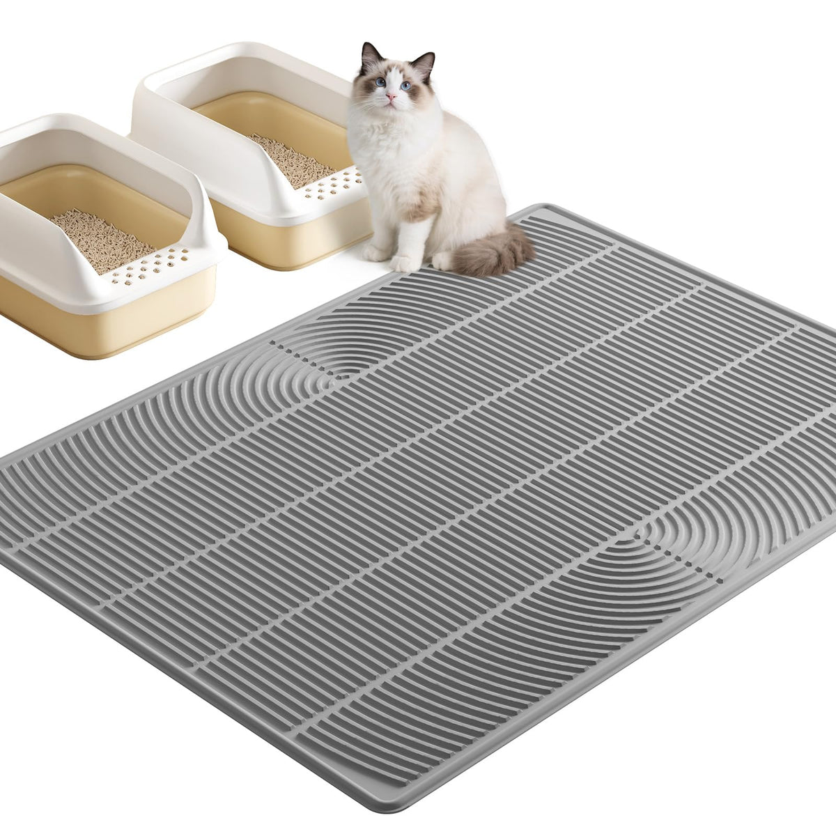 TRZZ XXL cat litter mat 46x35 flat view shows expansive coverage and easy cleaning.
