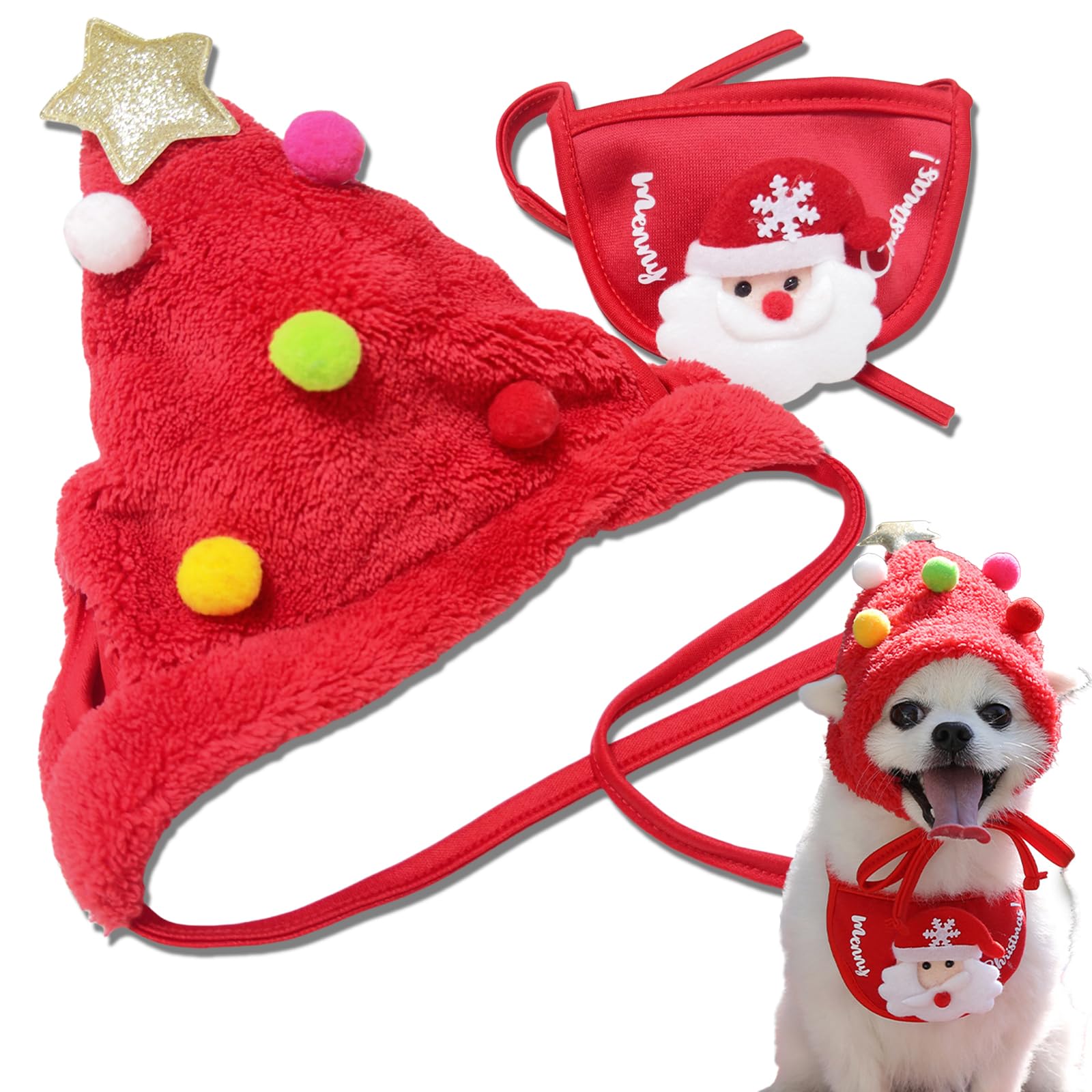 TS-MAYKA dog Christmas hat bandana set enhances festive photos for holidays.