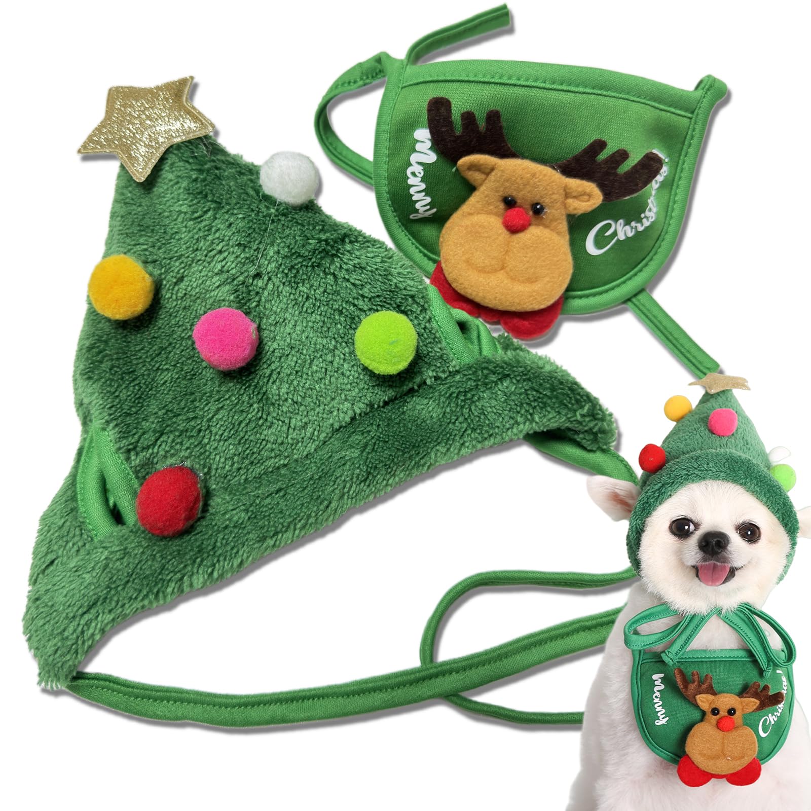 TS-MAYKA dog Christmas hat green enhances festive photos and holiday cheer.