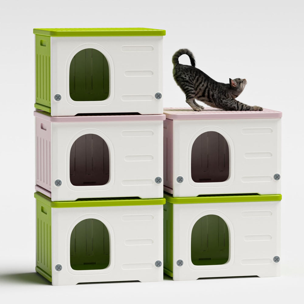 TSEHOOHOO cat house stackable design demonstrates sturdy stacking for multiple cats.