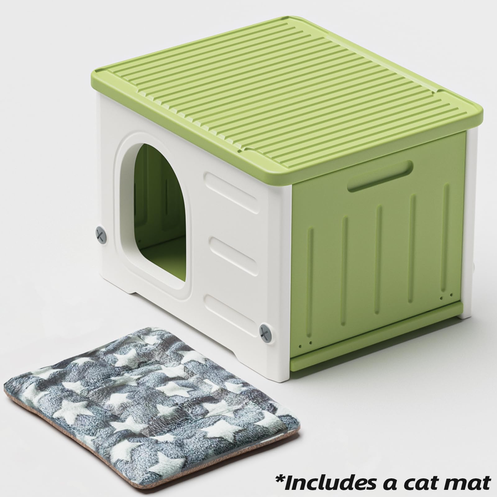 TSEHOOHOO green cat house spacious interior enables cozy two-cat lounge.