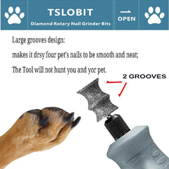 TSLOBIT Diamond dog nail grinder bits in Dremel-compatible attachment for controlled trimming