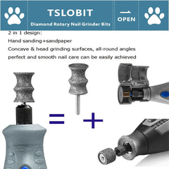 TSLOBIT Diamond dog nail grinder bits in action during pet nail grooming for smooth sanding