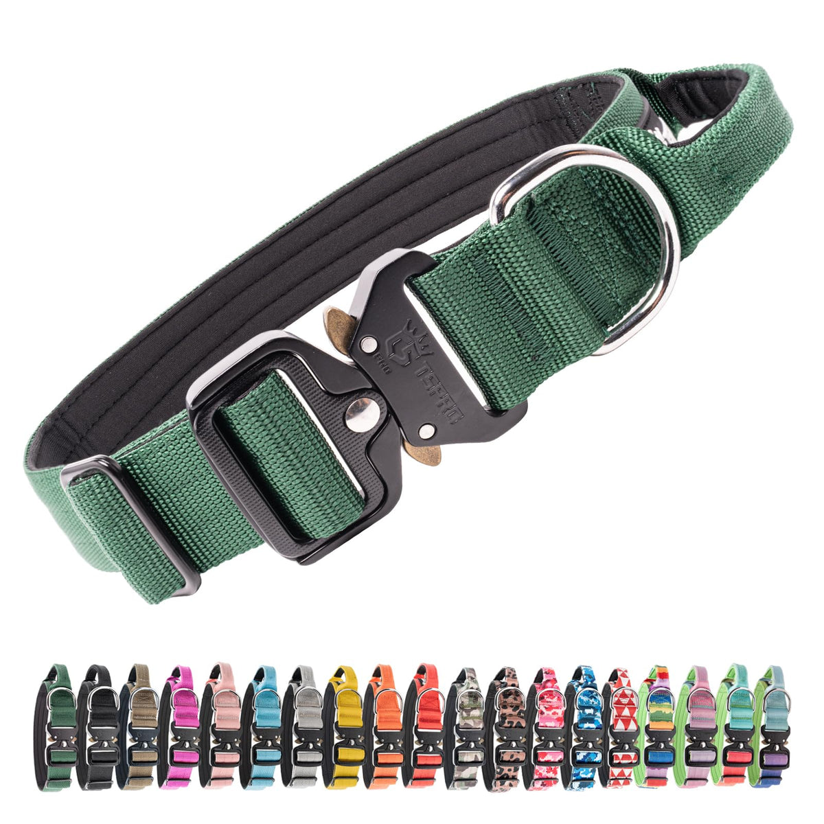 TSPRO Premium Dog Collar with tactical handle, front view shows secure control for energetic dogs.