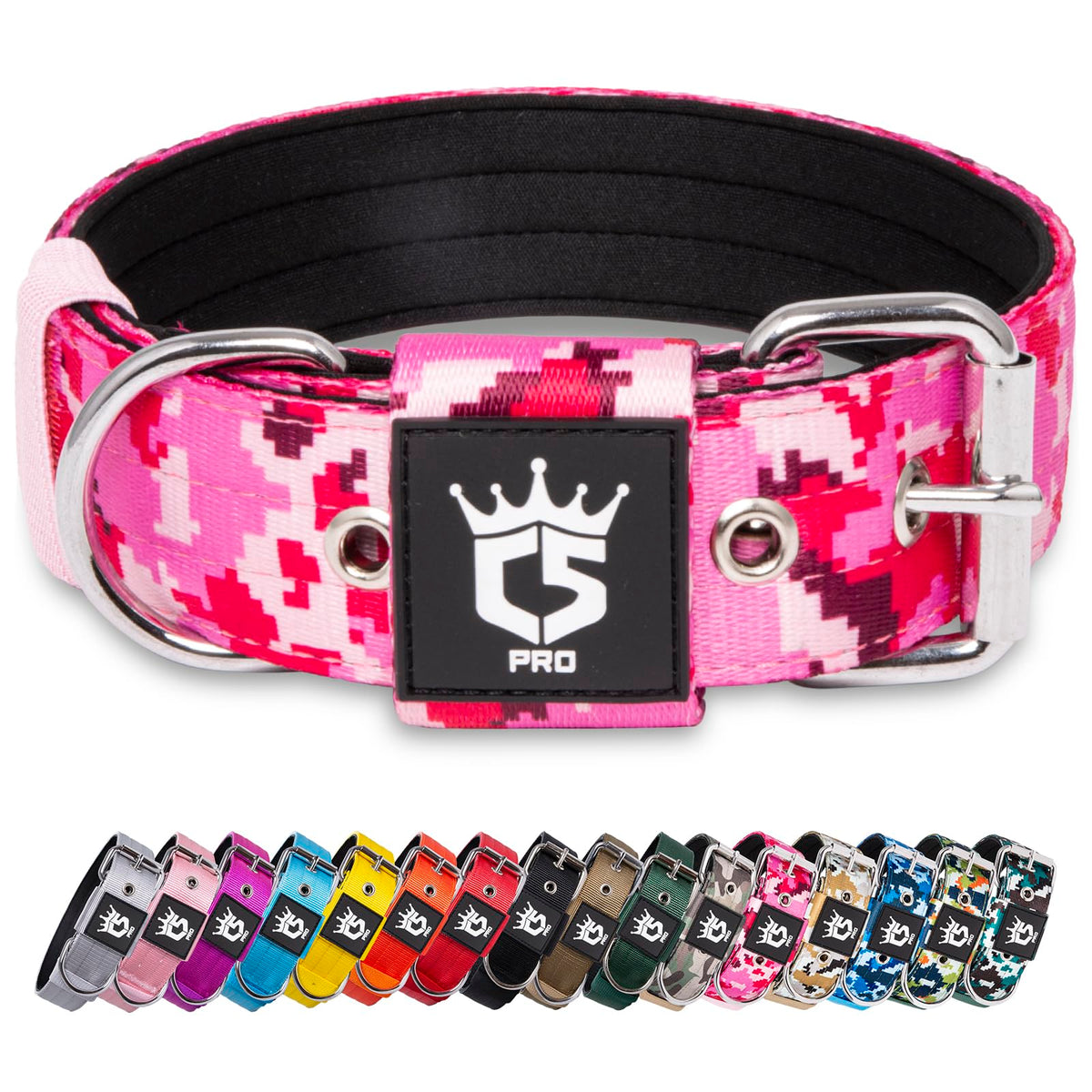 TSPRO Tactical Dog Collar camo pink L with secure leash-ready design