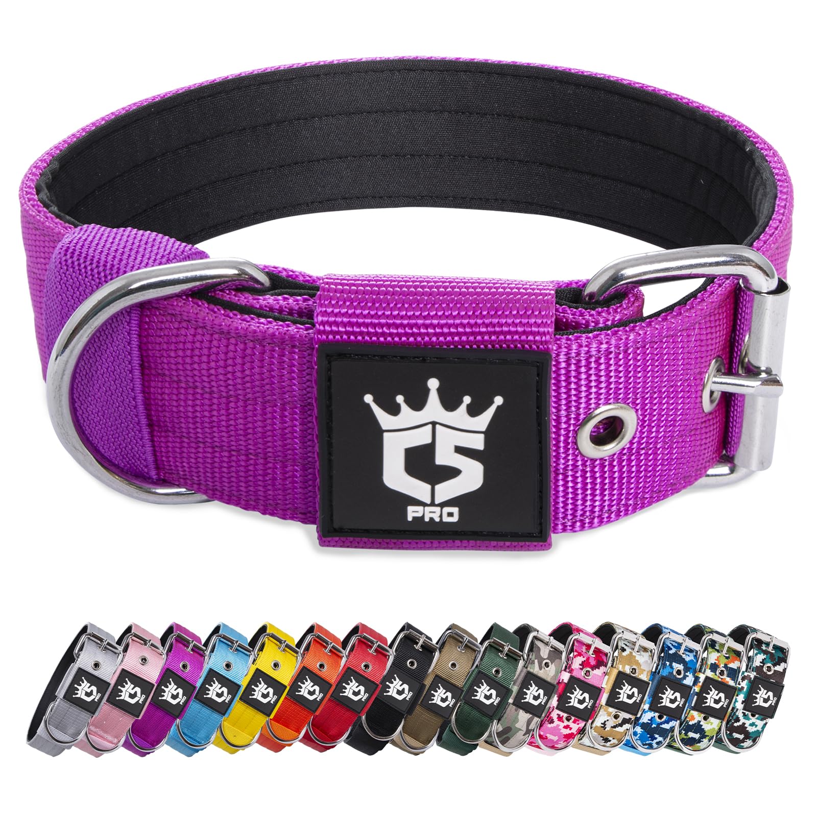 TSPRO Tactical Dog Collar purple buckle for secure on/off during daily walks.