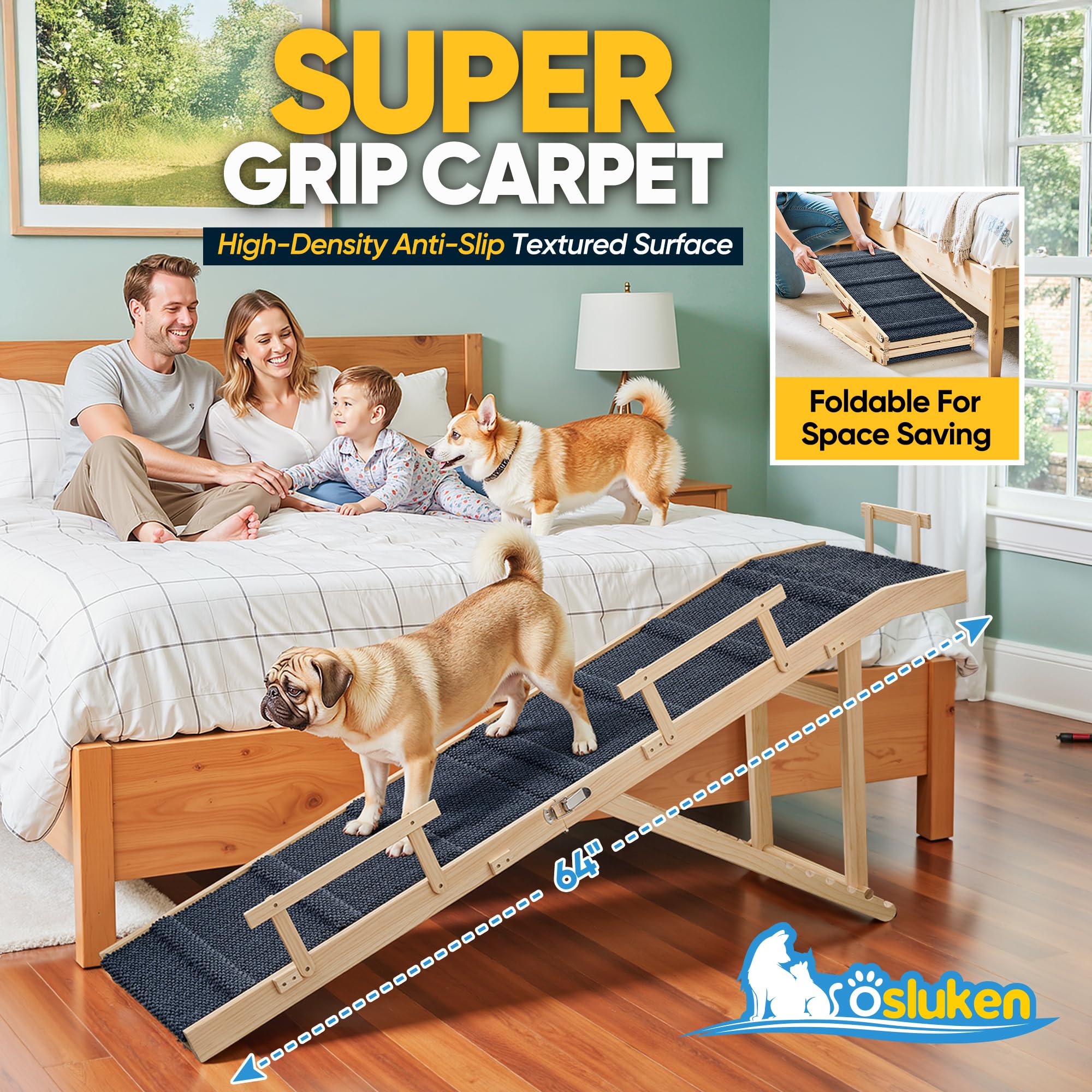 Tsukiko dog ramp sturdy wood frame for stability