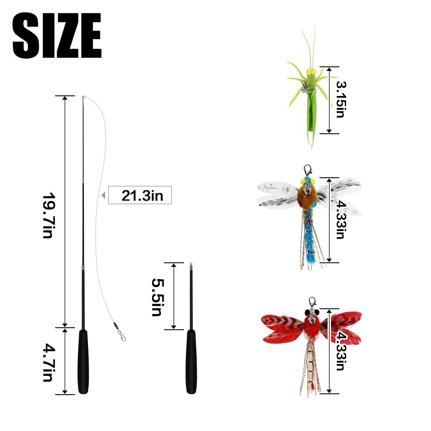 TTcat cat feather wand retracted compact demonstrates portable teaser for travel.