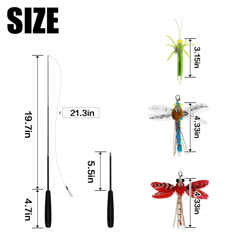 TTcat cat feather wand retracted compact demonstrates portable teaser for travel.