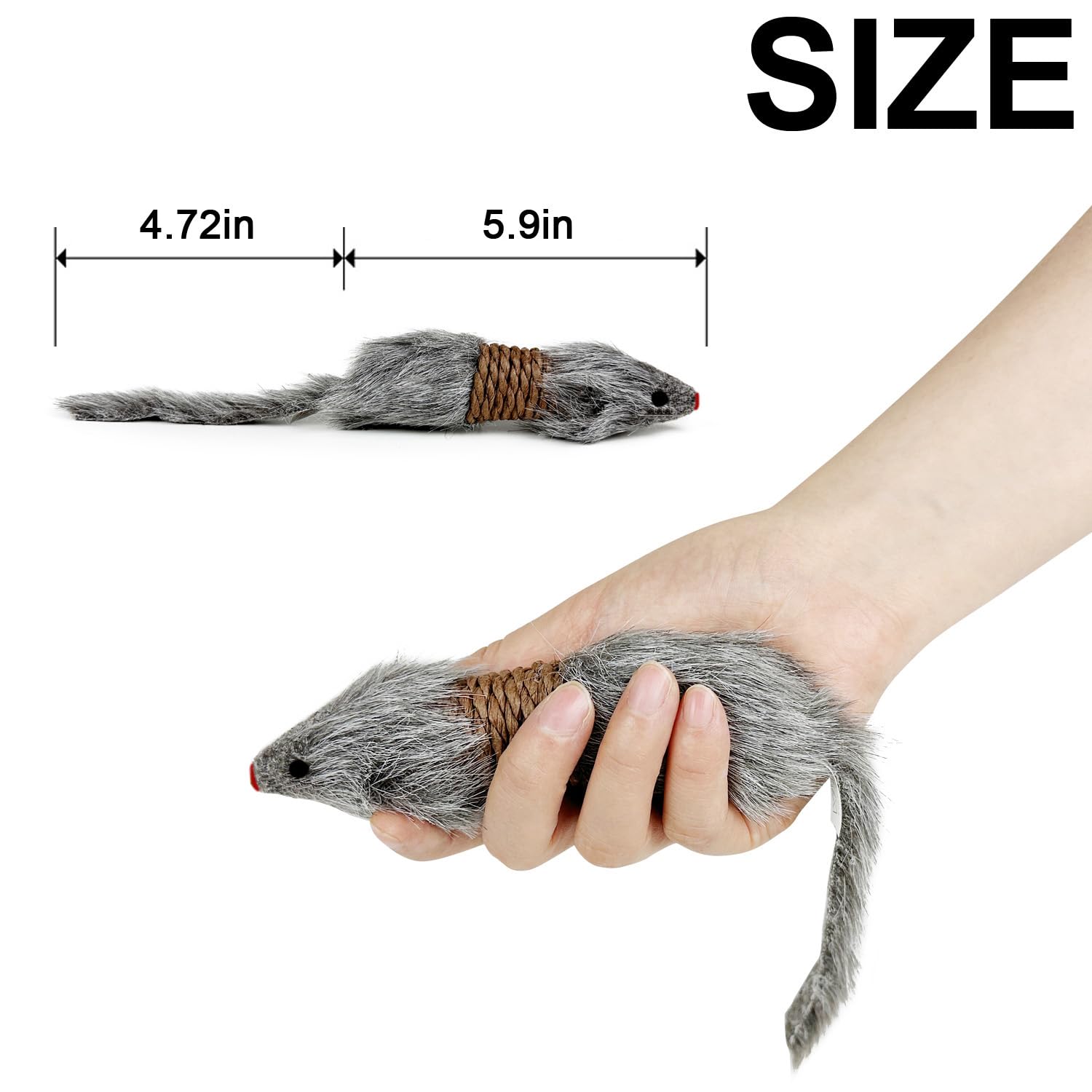 TTcat cat mice toy pack side view shows two large kicking mice for active sessions.