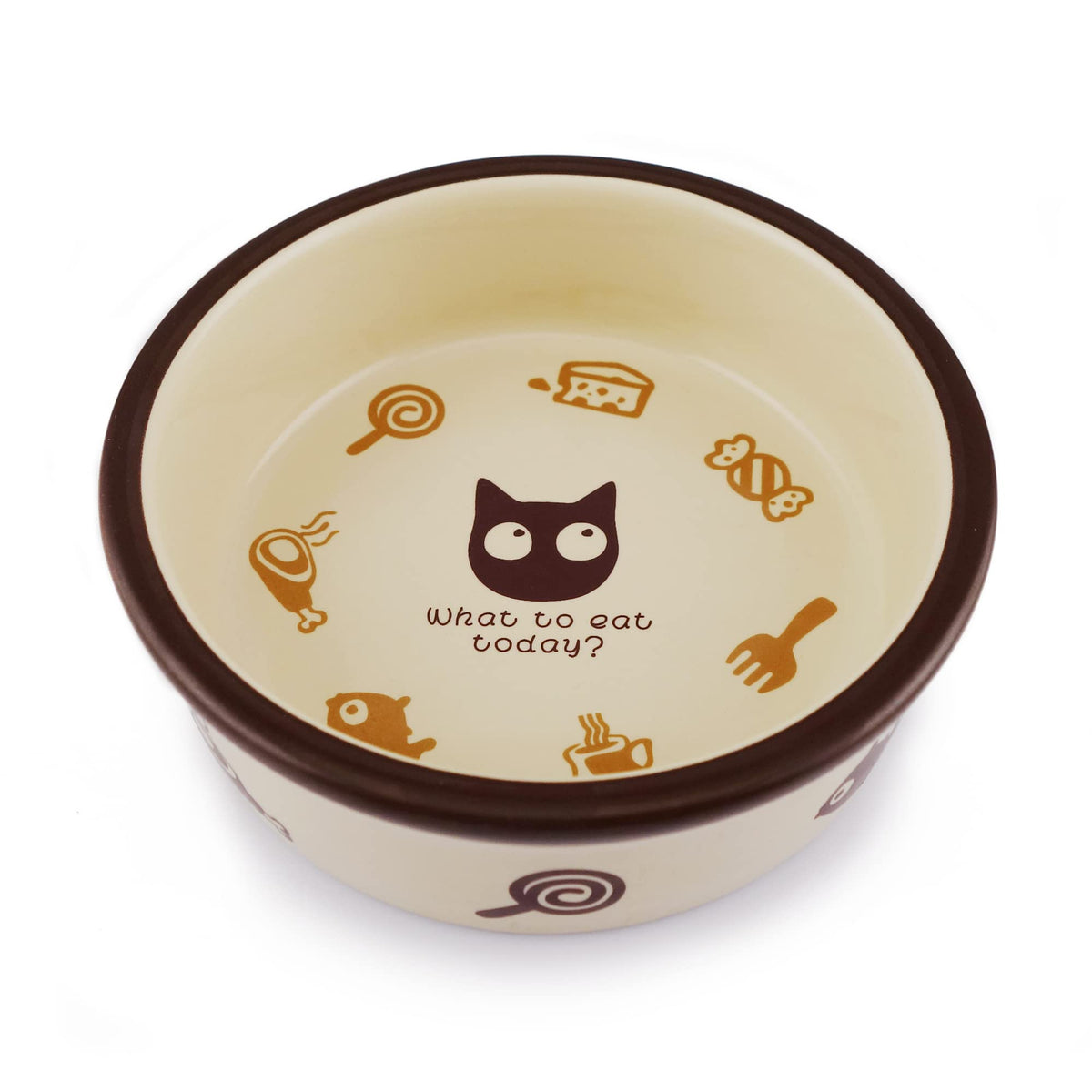 TTcat ceramic cat bowl front view with easy-clean glossy glaze.