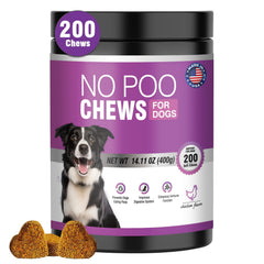 TTIXRL 200 chews bottle close-up showing poop-deterrent and digestion support.