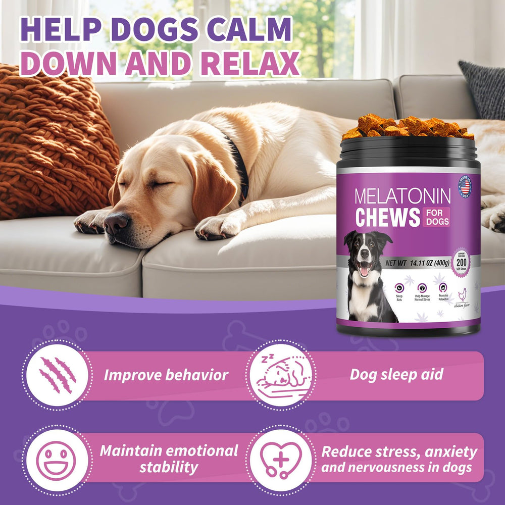 TTIXRL calming melatonin dog chews closeup shows bite-sized calming treats for sleep support.