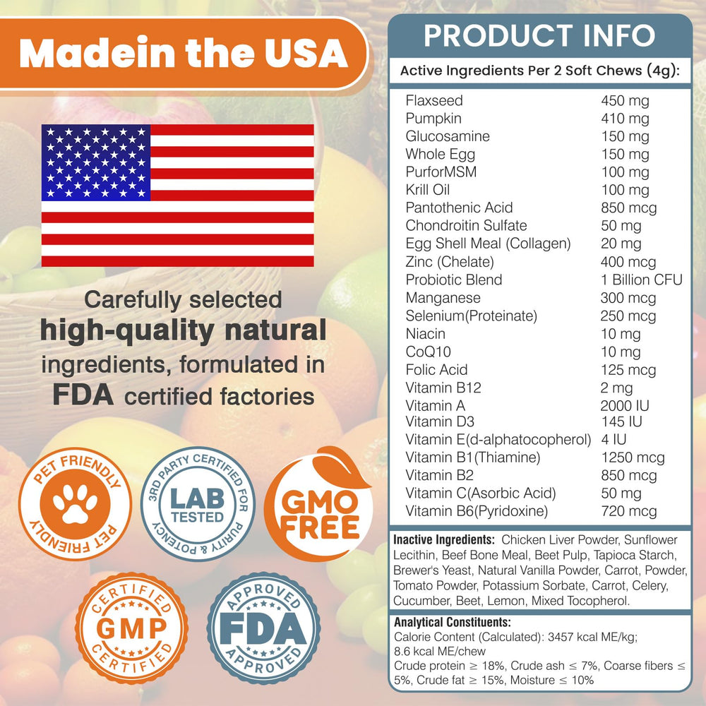 TTLXBL 24-in-1 dog vitamins USA-made ingredients highlight natural quality