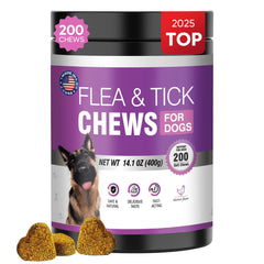 TTLXBL dog flea-tick chewables bottle 200-count highlights long-term protection for dogs.