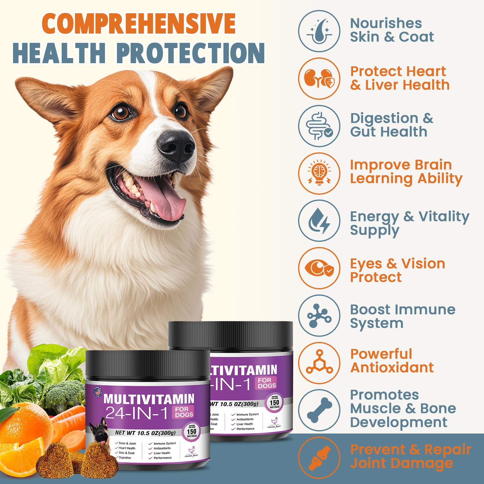 TTLXBL dog vitamins chews closeup highlighting tasty texture and joint support potential