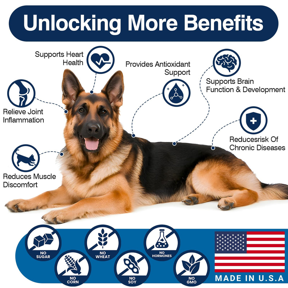 TTLXBL heart health omega-3 chews hinting at overall wellness for dogs.