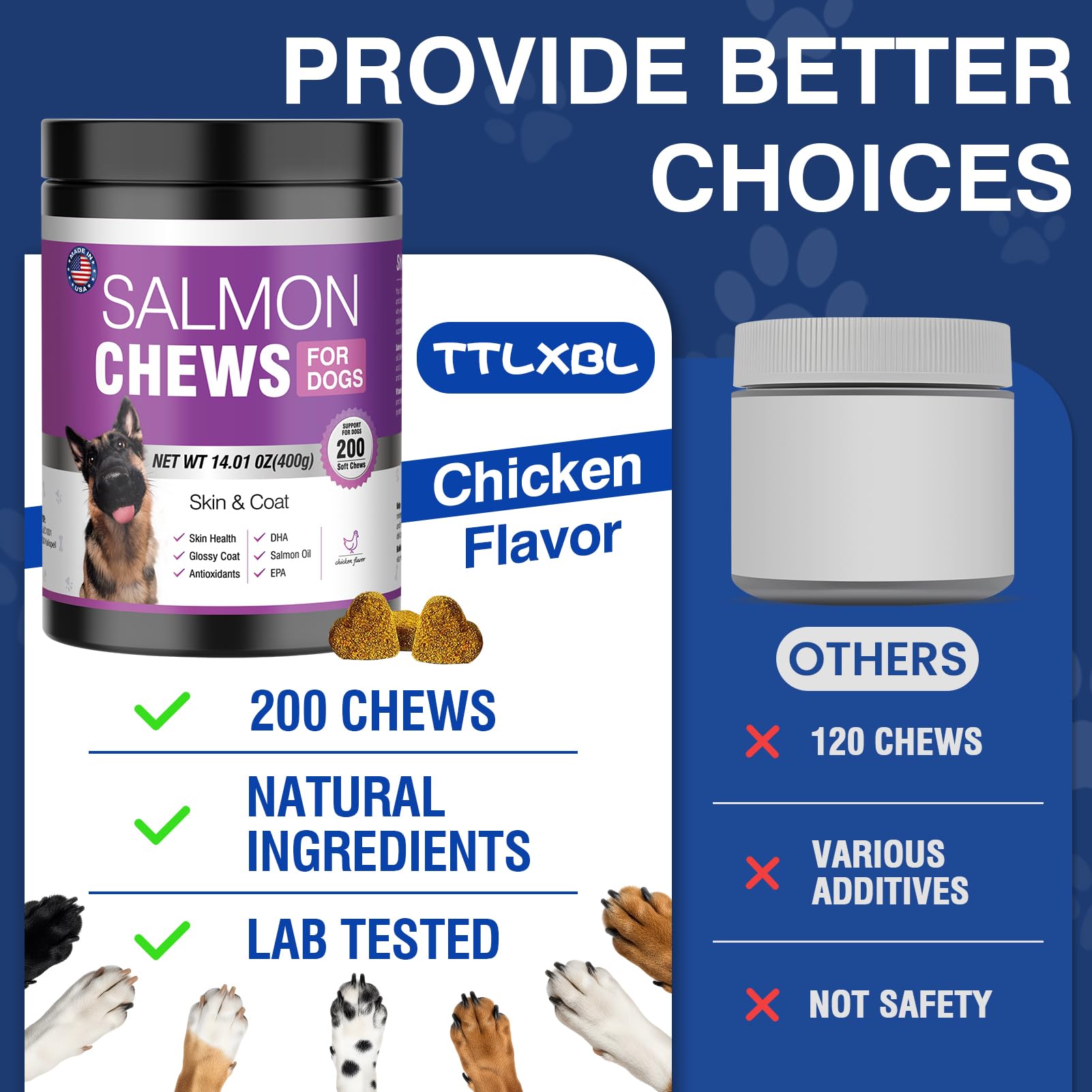 TTLXBL made in USA Omega-3 chews reinforcing product quality and safety.