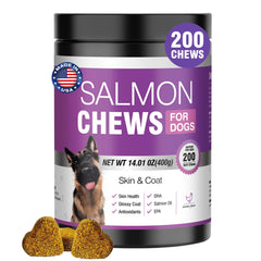 TTLXBL Omega-3 dog skin and coat bottle showing easy-to-feed chews for a healthy coat.